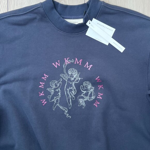 NWT WNDERKAMMER 100% Cotton Navy Crewneck Pink Angel Melange Sweatshirt -Medium - Picture 1 of 14